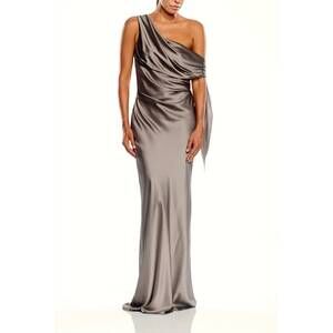 NEW THE SEI asymmetrical drape gown with tie in steel